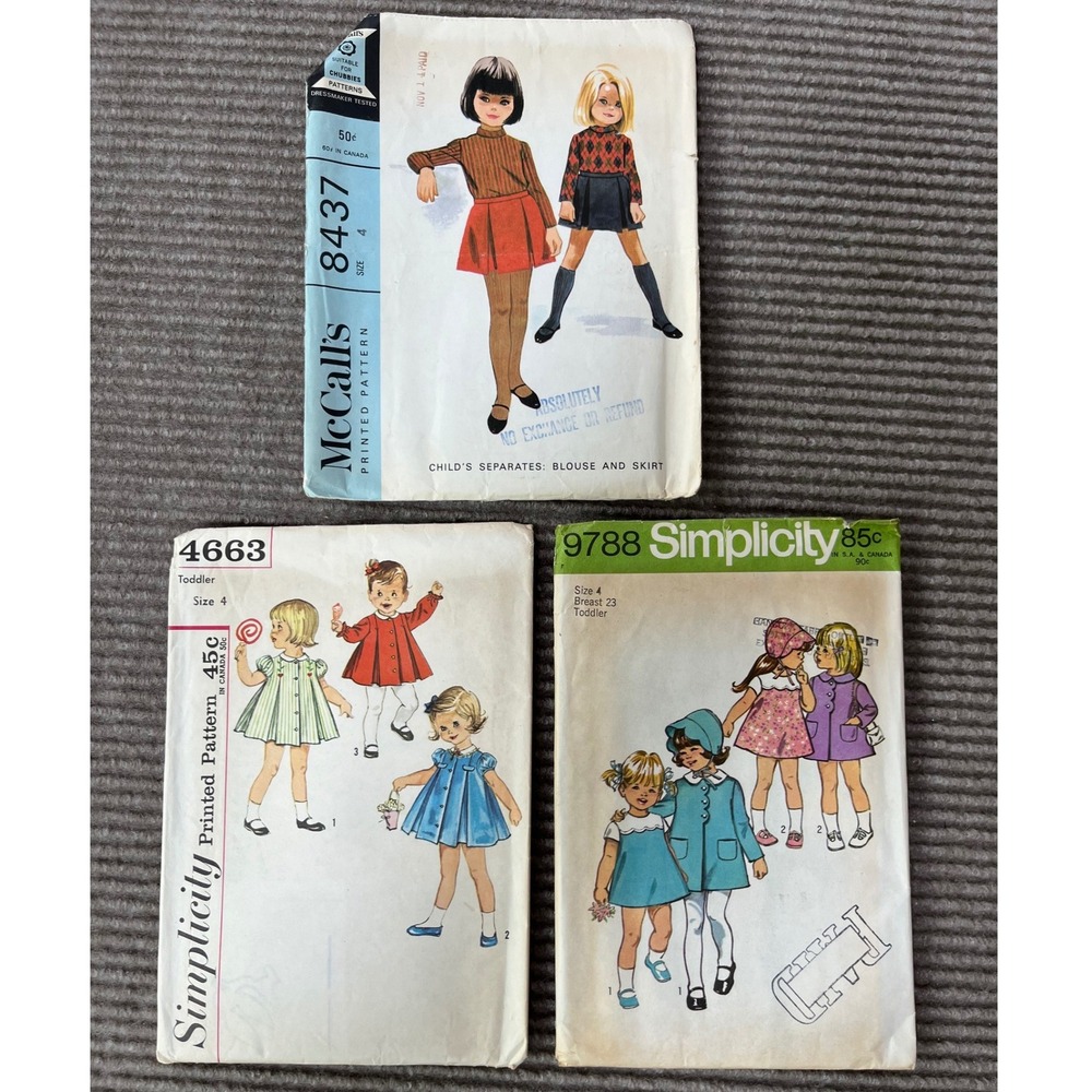 Vintage Sewing Pattern Lot Simplicity McCalls Toddler Child Sz 4 Dress Coat‎ Mod